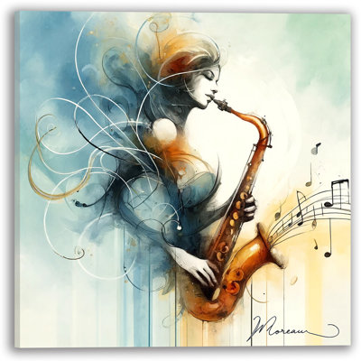 Winston Porter Saxophone Serenade Watercolor Line Art Wrapped